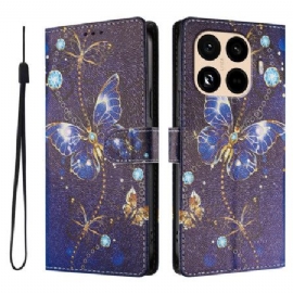 Folio Deksel Til Xiaomi 15t Pro Gull Og Blå Sommerfugler
