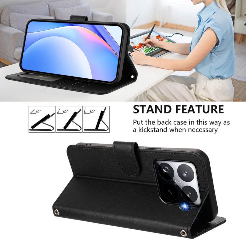 Lærdeksel Folio Deksel Xiaomi 15t Pro Mobildeksel Rfid-beskyttelse Skinn-effekt