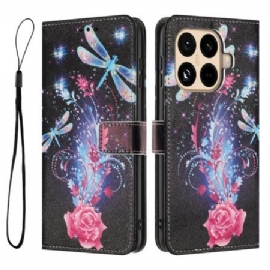 Lærdeksel Folio Deksel Xiaomi 15t Pro Mobildeksel Rose Og Øyenstikkere