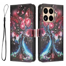 Lærdeksel Folio Deksel Xiaomi 15t Pro Mobildeksel Sommerfugltre