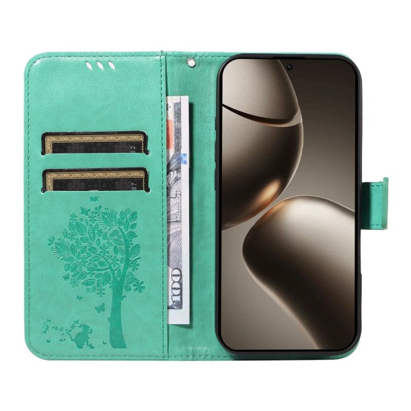 Lærdeksel Folio Deksel Xiaomi 15t Pro Mobildeksel Tre Og Katt