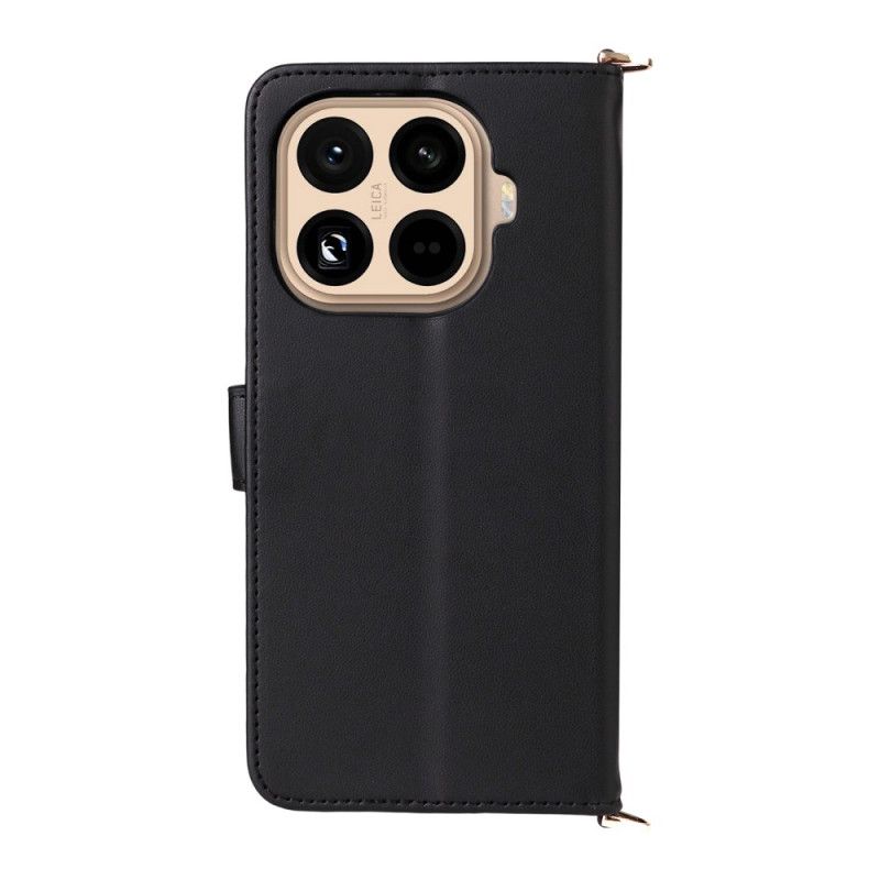 Lærdeksel Folio Deksel Xiaomi 15t Pro Mobildeksel Vattert Med Stropp Og Håndleddsstropp