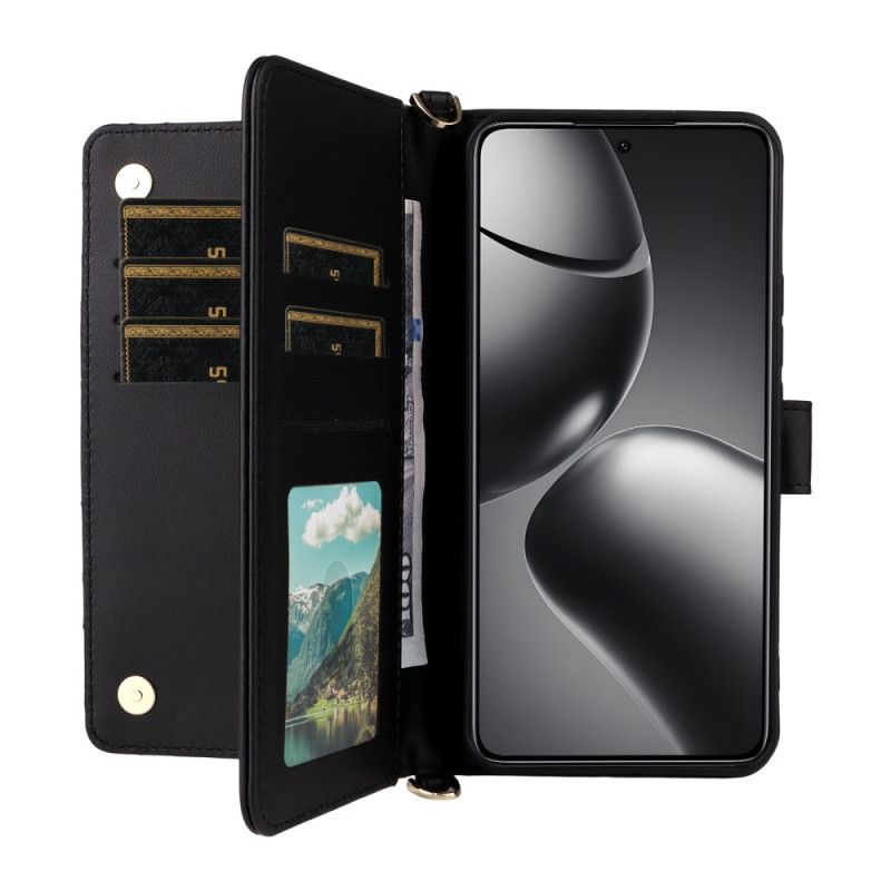 Lærdeksel Folio Deksel Xiaomi 15t Pro Mobildeksel Vattert Med Stropp Og Håndleddsstropp