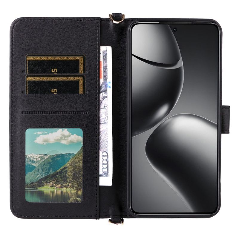 Lærdeksel Folio Deksel Xiaomi 15t Pro Mobildeksel Vattert Med Stropp Og Håndleddsstropp