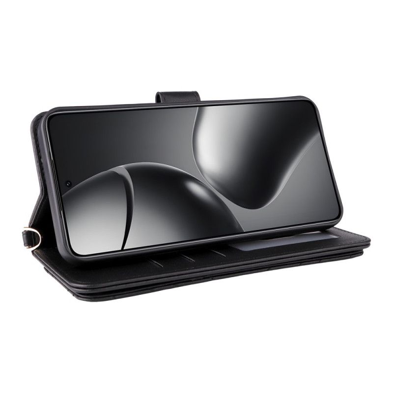 Lærdeksel Folio Deksel Xiaomi 15t Pro Mobildeksel Vattert Med Stropp Og Håndleddsstropp