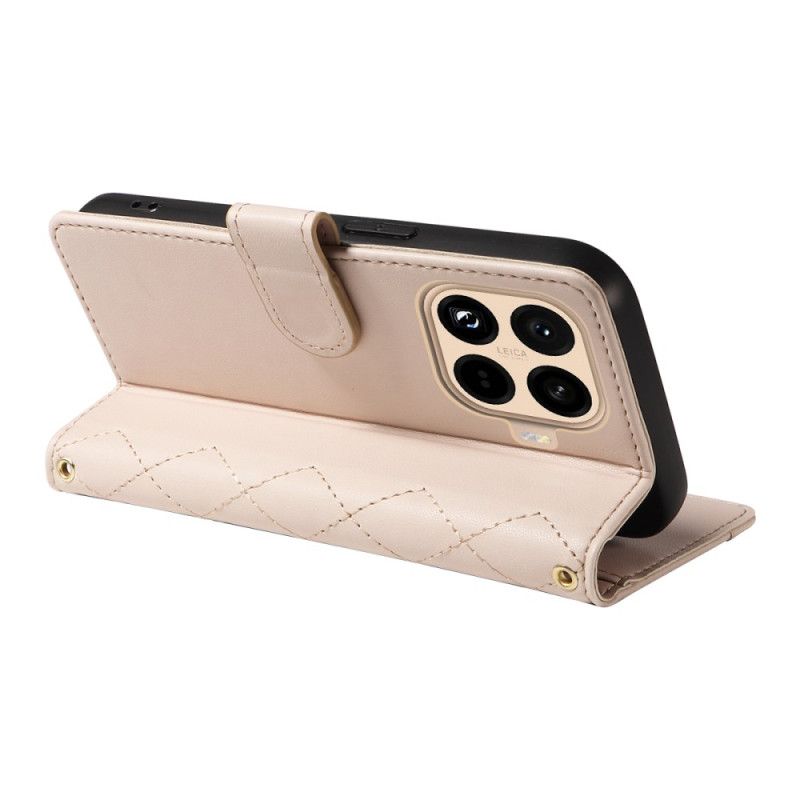 Lærdeksel Folio Deksel Xiaomi 15t Pro Mobildeksel Vattert Med Stropp Og Skulderstropp