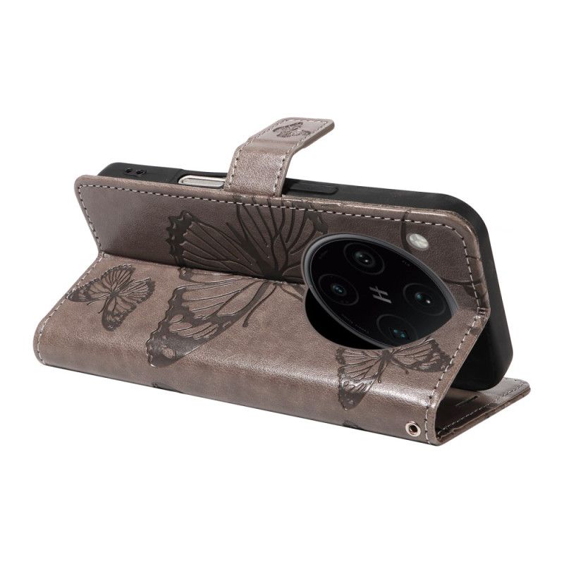 Lærdeksel Folio Deksel Oppo Find X8 Pro Mobildeksel Kjempesommerfugler