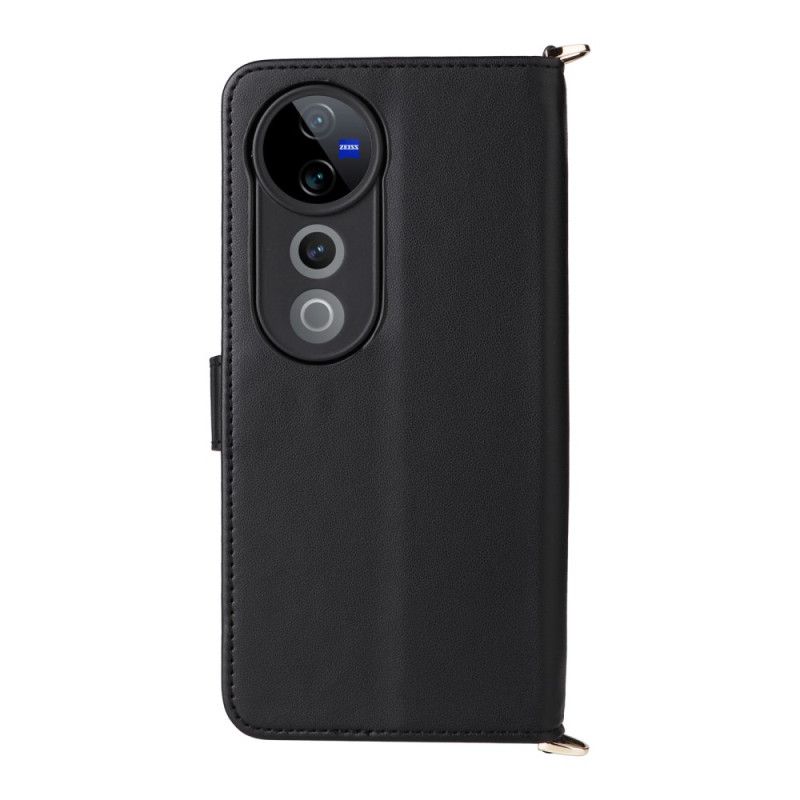 Lærdeksel Folio Deksel Vivo V40 5g Vattert Med Stropper Og Skulderstropp