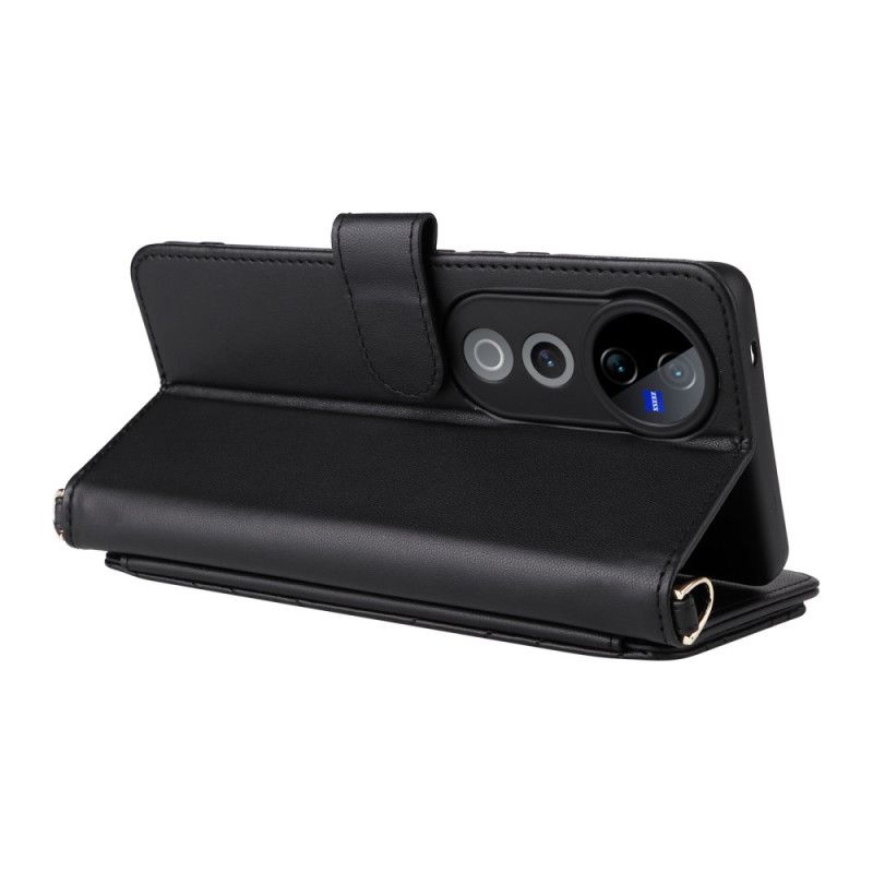 Lærdeksel Folio Deksel Vivo V40 5g Vattert Med Stropper Og Skulderstropp