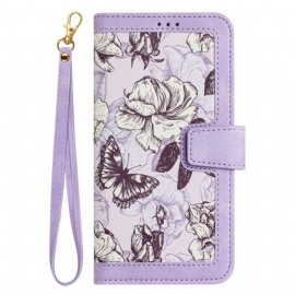 Folio Deksel Samsung Galaxy S26 Plus Blomster Med Stropp