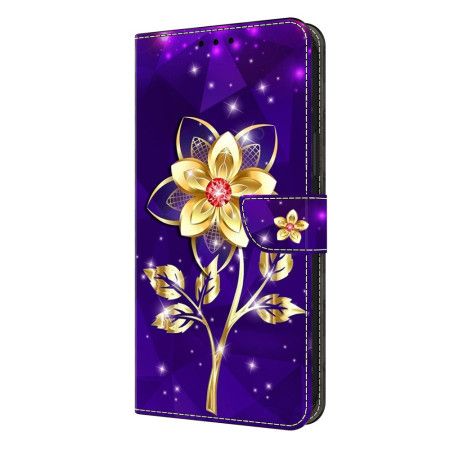 Folio Deksel Samsung Galaxy S26 Plus Gyldne Blomster På Lilla Bakgrunn