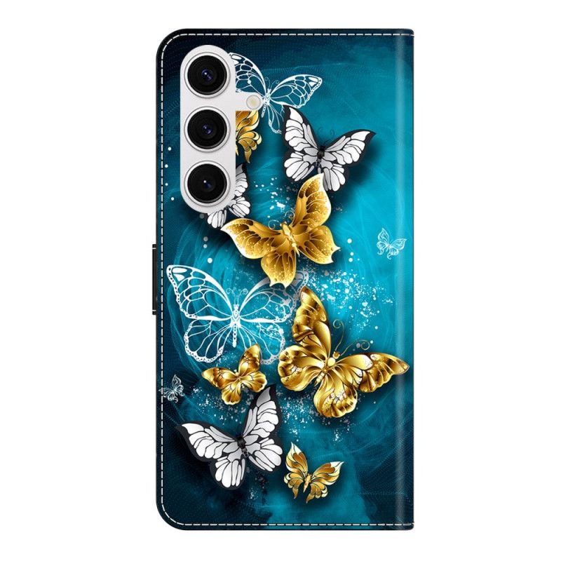 Folio Deksel Til Samsung Galaxy S26 Plus Gullsommerfugl På Grønt