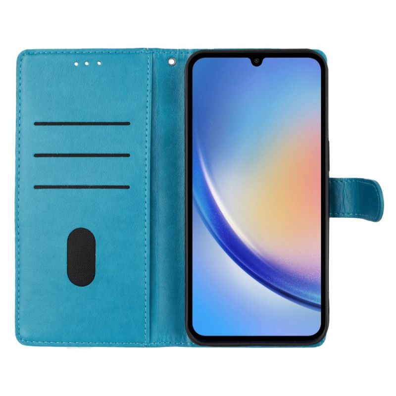 Lærdeksel Folio Deksel Samsung Galaxy S26 Plus Mobildeksel Blomstersommerfuglmønster Og Snor