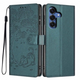 Lærdeksel Folio Deksel Samsung Galaxy S26 Plus Mobildeksel Tre- Og Kattemønster