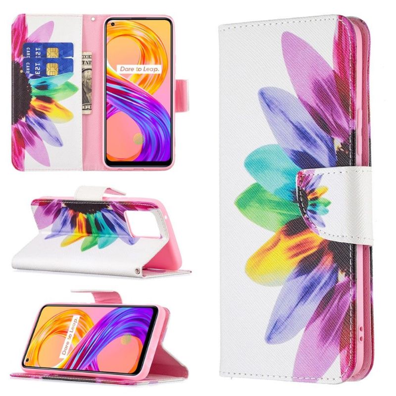 Folio Deksel Til Realme 8 / 8 Pro Anti-fall Fargede Kronblad