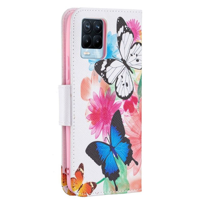 Folio Deksel Til Realme 8 / 8 Pro Sommerfugler Og Fargerike Blomster