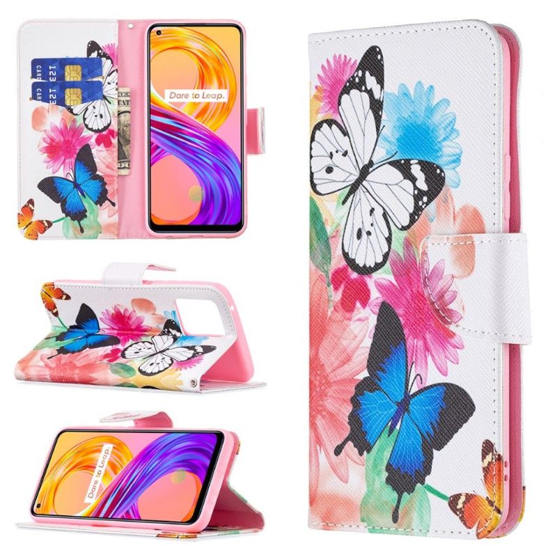 Folio Deksel Til Realme 8 / 8 Pro Sommerfugler Og Fargerike Blomster