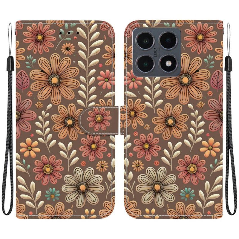 Folio Deksel Til Xiaomi 15t Brune Blomster
