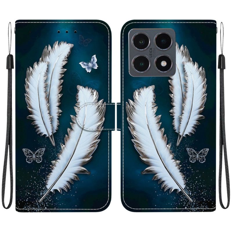 Lærdeksel Folio Deksel Xiaomi 15t Mobildeksel Hvite Fjær