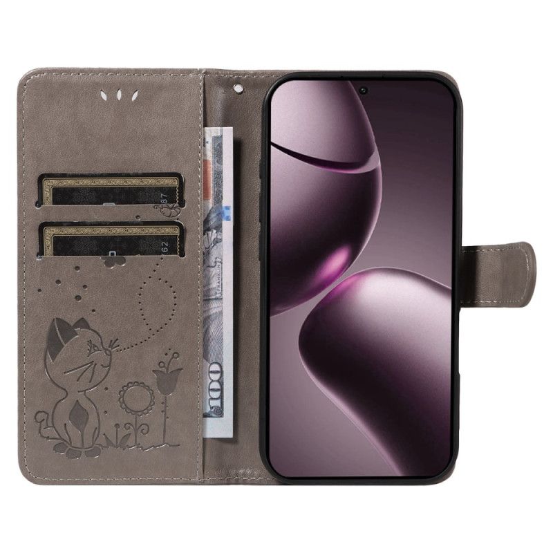 Lærdeksel Folio Deksel Xiaomi 15t Mobildeksel Katt Og Bie