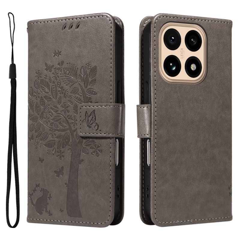 Lærdeksel Folio Deksel Xiaomi 15t Mobildeksel Katt Og Tre