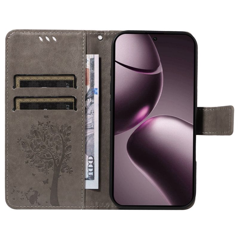 Lærdeksel Folio Deksel Xiaomi 15t Mobildeksel Katt Og Tre