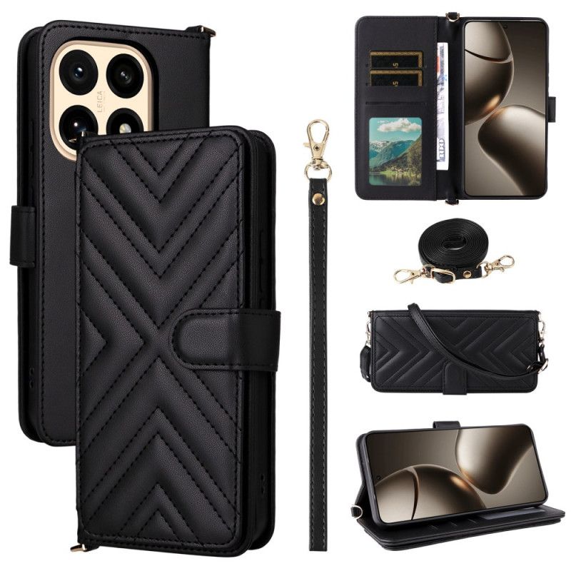 Lærdeksel Folio Deksel Xiaomi 15t Mobildeksel Vattert Med Skulderrem Og Håndleddsrem