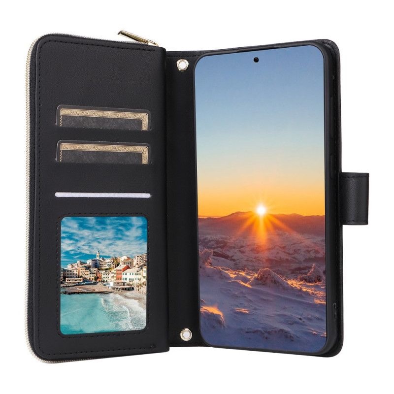 Lærdeksel Folio Deksel Samsung Galaxy S25 Fe Mobildeksel Vattert Med Rem Og Skulderrem