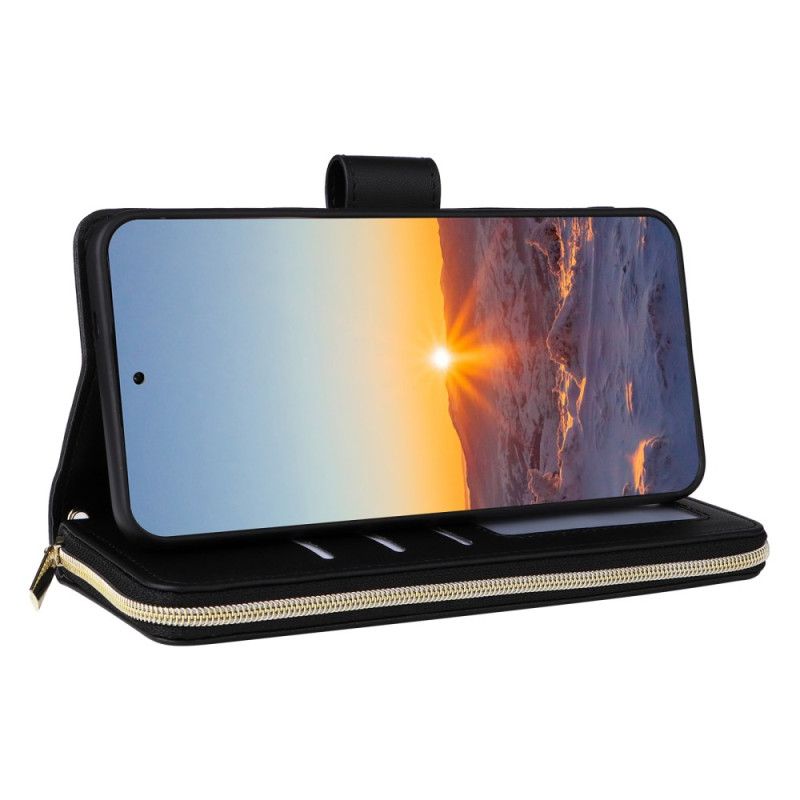 Lærdeksel Folio Deksel Samsung Galaxy S25 Fe Mobildeksel Vattert Med Rem Og Skulderrem