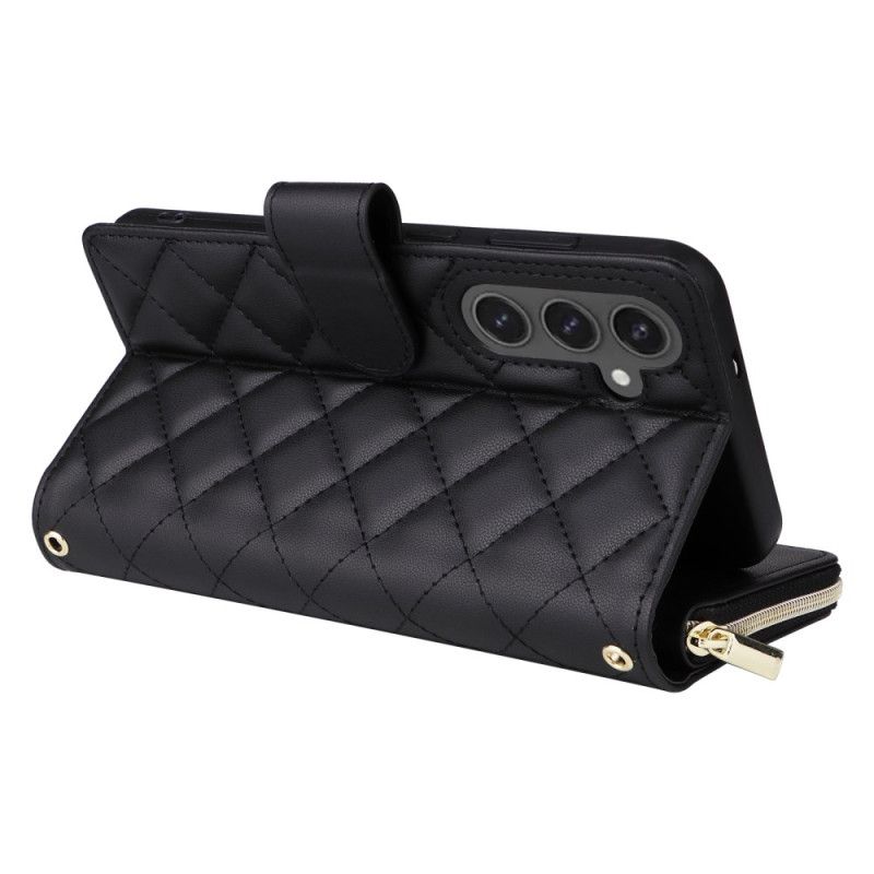 Lærdeksel Folio Deksel Samsung Galaxy S25 Fe Mobildeksel Vattert Med Rem Og Skulderrem