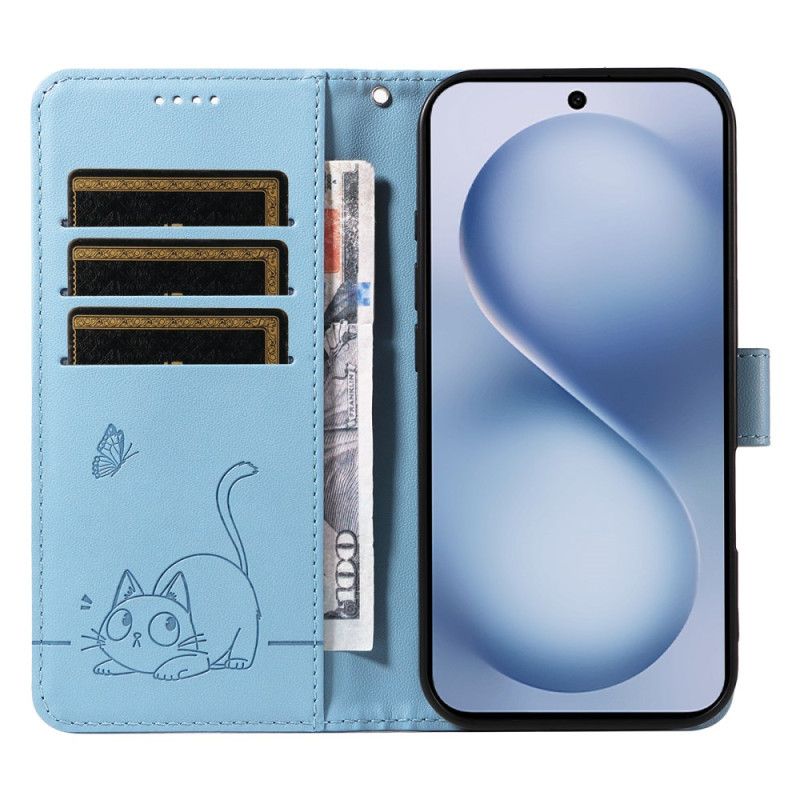 Folio Deksel Vivo X200 Fe Gravert Katt Med Stropp Beskyttelse Deksel