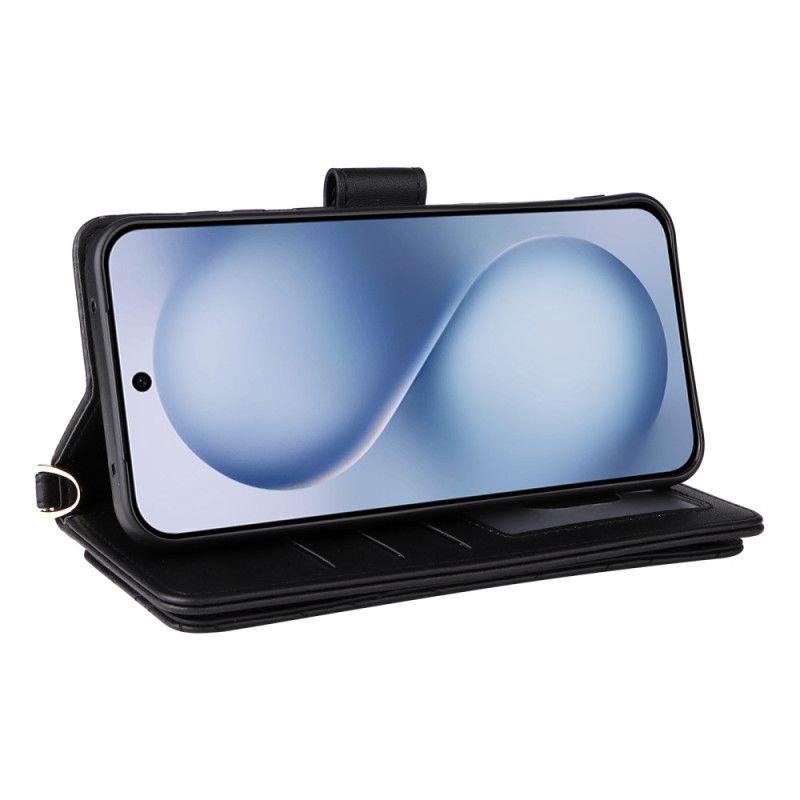 Lærdeksel Folio Deksel Vivo X200 Fe Vattert Med Stropp Og Skulderstropp