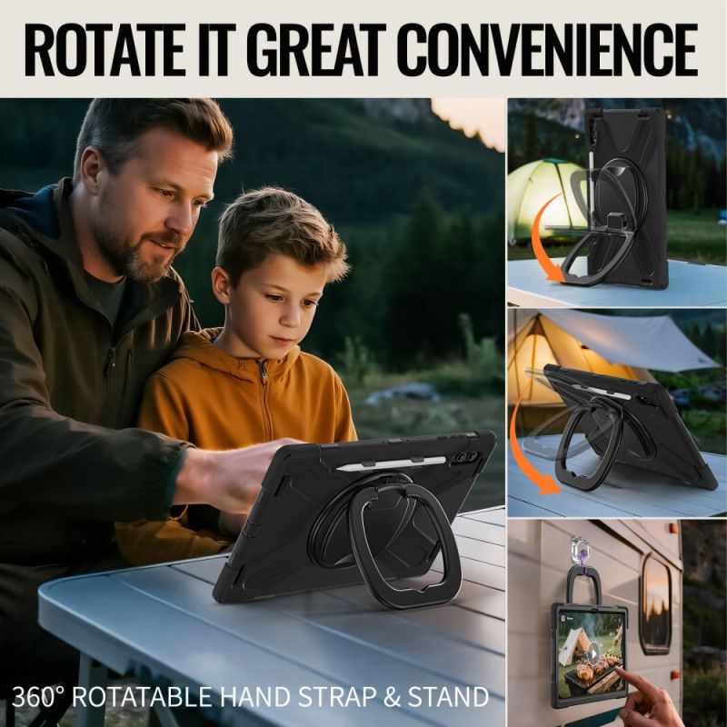 Deksel Samsung Galaxy Tab S11 Ultra Mobildeksel Trippelbeskyttelse Med Roterende Håndtak