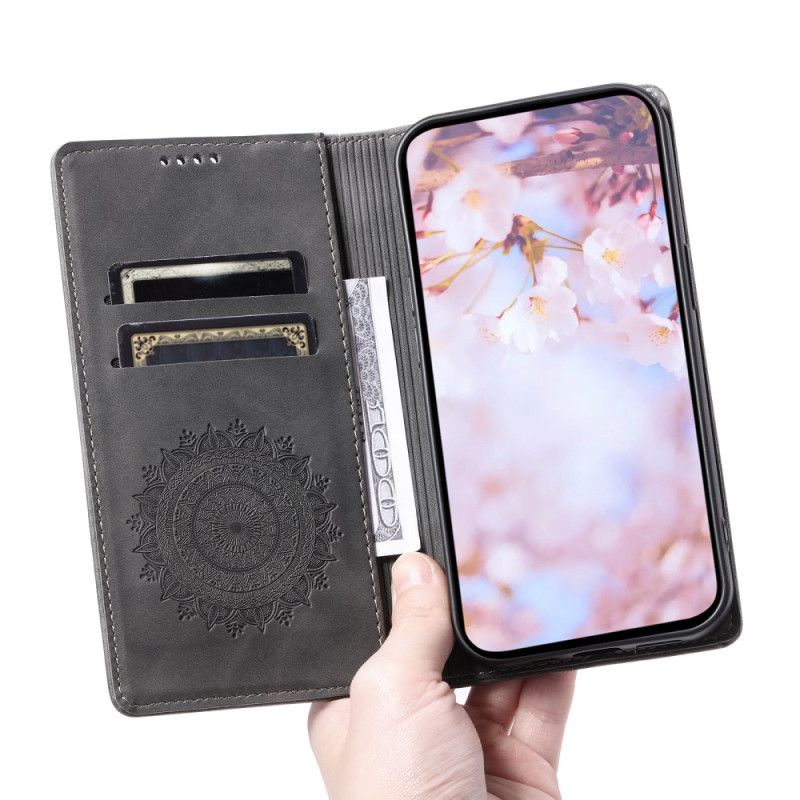 Folio Deksel Lær Xiaomi 14t Mobildeksel Mandala Semsket Skinneffekt