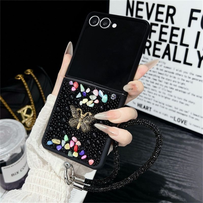Deksel Samsung Galaxy Z Flip 7 Glitterdesign Og Håndleddsstropp