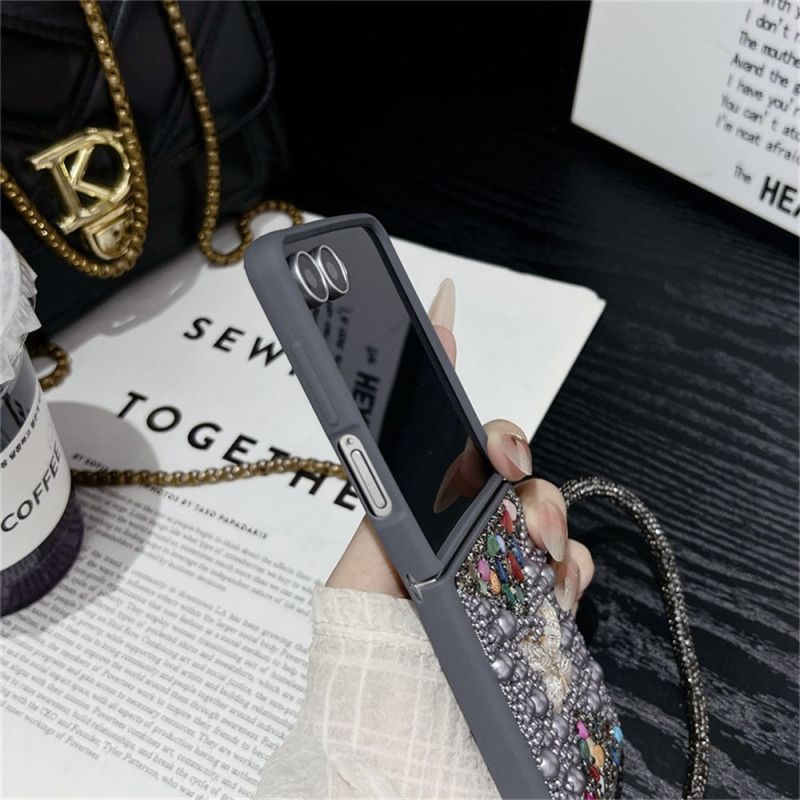 Deksel Samsung Galaxy Z Flip 7 Glitterdesign Og Håndleddsstropp