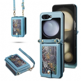 Deksel Samsung Galaxy Z Flip 7 Marmorert Kortholder Og Skulderstropp