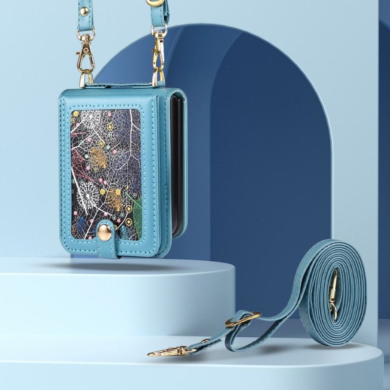 Deksel Samsung Galaxy Z Flip 7 Marmorert Kortholder Og Skulderstropp