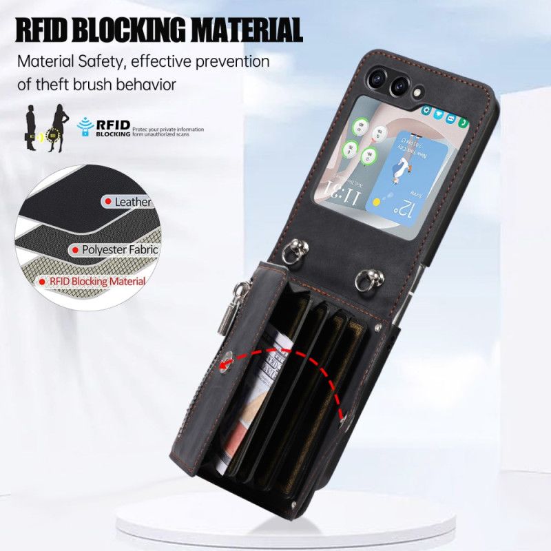 Deksel Til Samsung Galaxy Z Flip 7 Lommebok Med Snor Og Skulderstropp