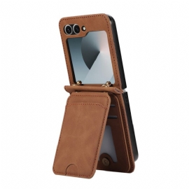 Etui Samsung Galaxy Z Flip 7 Kortholder Og Skulderstropp I Skinneffekt