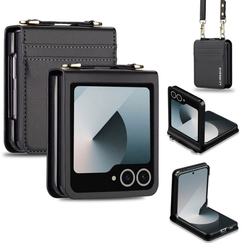 Etui Til Samsung Galaxy Z Flip 7 Kortholder Og Skulderstropp I Skinnstil