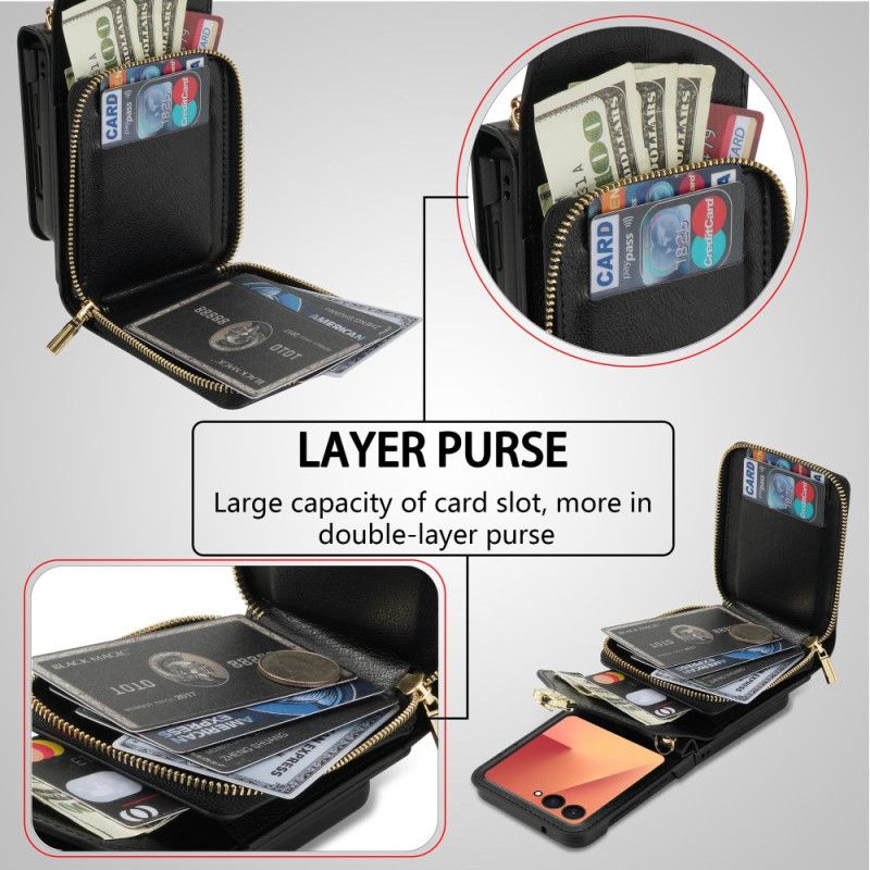 Etui Til Samsung Galaxy Z Flip 7 Lommebok Med Glidelås Og Skulderstropp