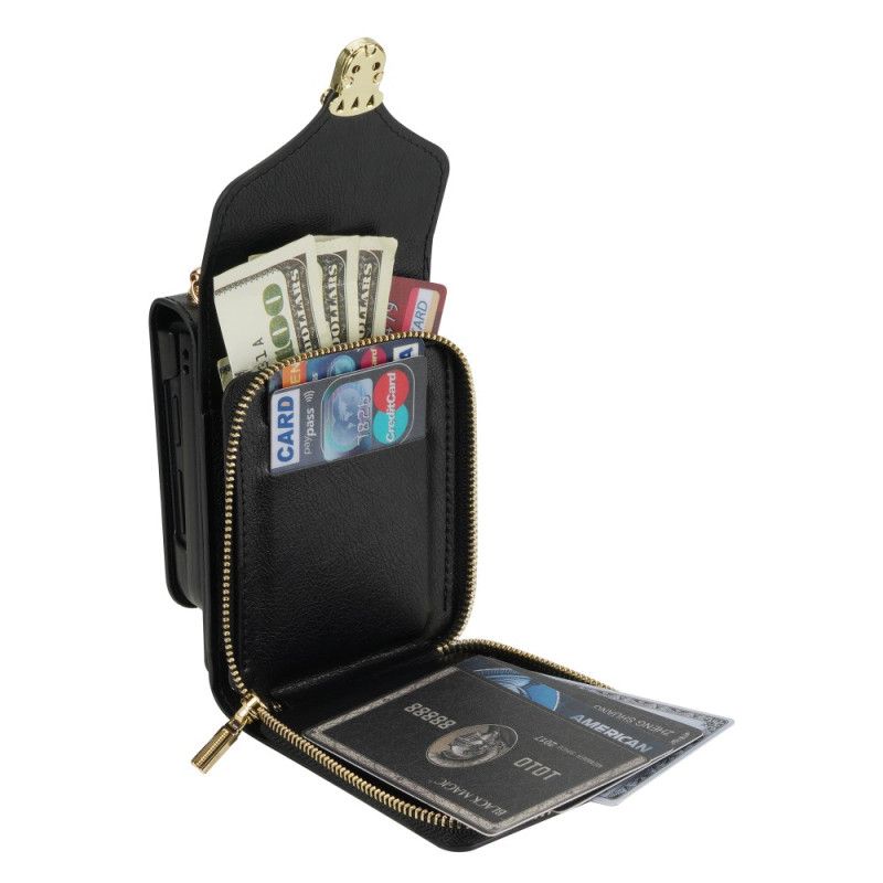 Etui Til Samsung Galaxy Z Flip 7 Lommebok Med Glidelås Og Skulderstropp