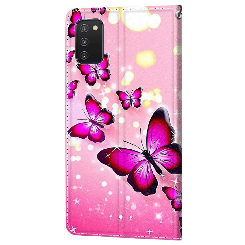 Folio Deksel Til Samsung Galaxy A03s Rosa Sommerfugler