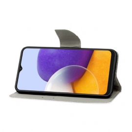 Folio Deksel Til Samsung Galaxy A22 4G Anti-fall Oransje Sommerfugler Blomster