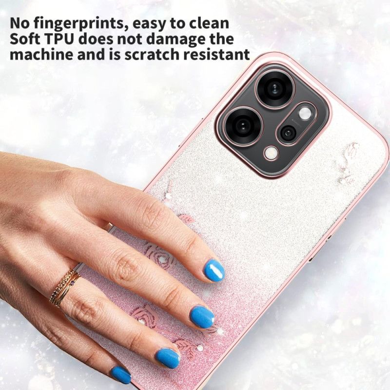 Deksel Til Oppo Reno 14 Pro 5g Blomster Og Strass