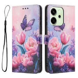 Folio Deksel Oppo Reno 14 Pro 5g Blomsterdekorasjon Beskyttelse Deksel