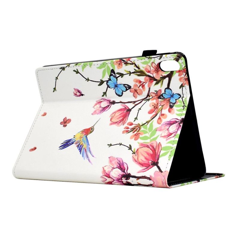 Folio Deksel Samsung Galaxy Tab S11 Fargede Blomster Og Fugler Beskyttelse Deksel