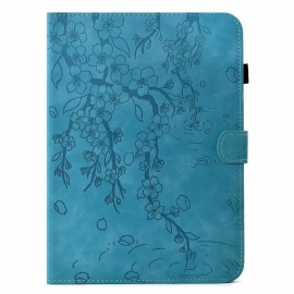 Folio Deksel Til Samsung Galaxy Tab S11 Blomstermønster I Semsket Skinn