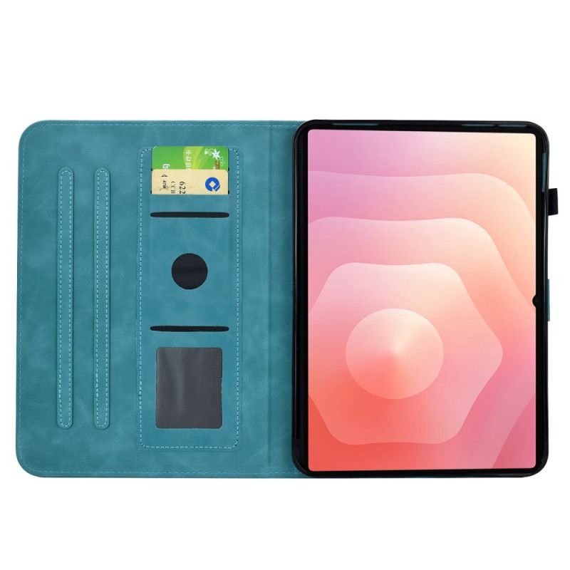 Folio Deksel Til Samsung Galaxy Tab S11 Blomstermønster I Semsket Skinn